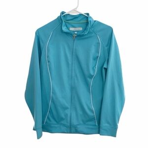 Pebble Beach Woman’s Aqua Zip-Up Golf Jacket Size Medium - PTP 19” Pre-Loved